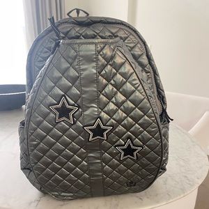 Oliver Thomas Tennis Backpack metallic gunmetal, red lining. Like new